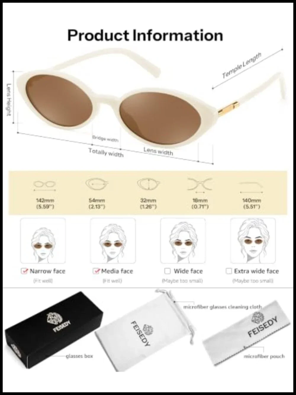 Retro Oval Cat Eye Sunglasses UV400 Protection Lightweight Narrow Frame